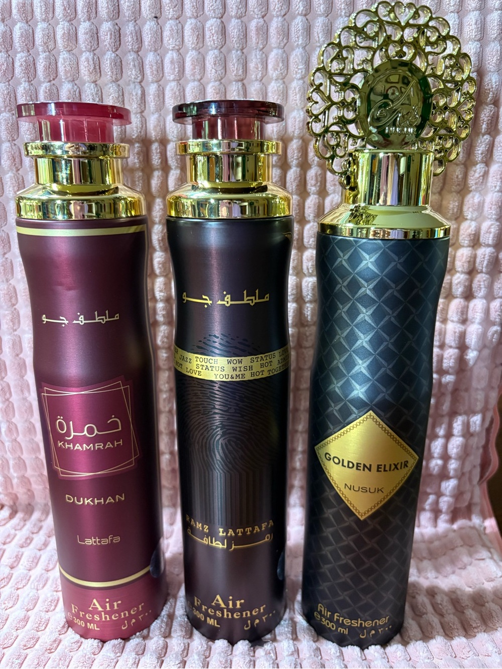 SET OF 3 Lattafa Khamrah Dukhan • Ramz Lattafa • Nusuk Gold Elixir Air Freshener